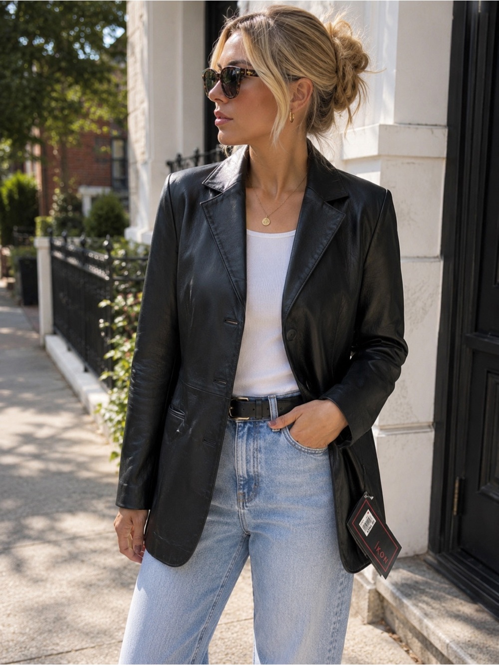 NWT IKON Black Leather Blazer